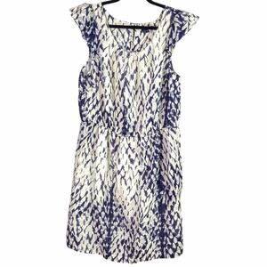 Gap Ikat Cap Sleeve Dress Blue Cream Size Large Boho Resort Coastal